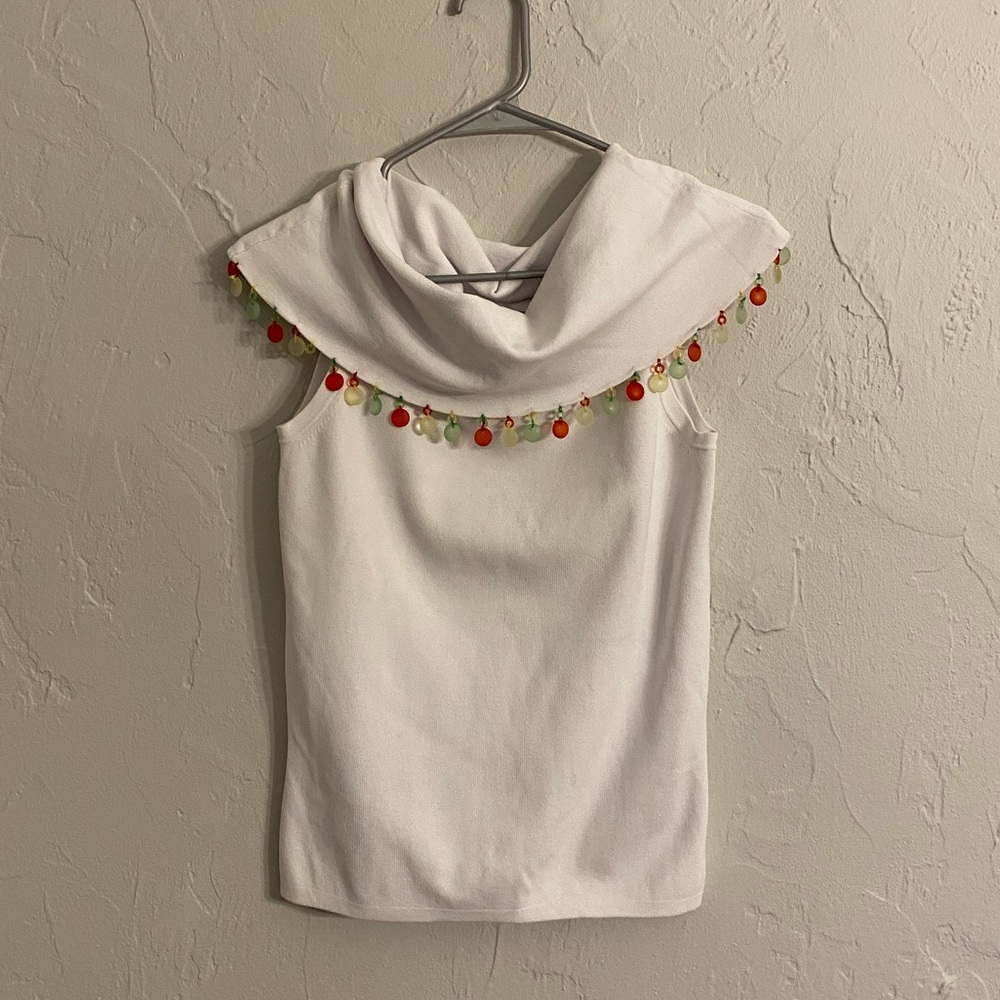 Super stylish cowl neck/off the shoulder white decorative top